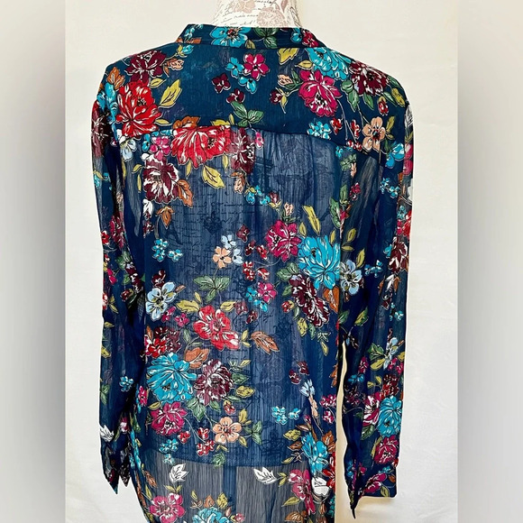 KUT FROM THE KLOTH Navy floral sheer long sleeve top‎ size XL. - Picture 4 of 13
